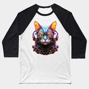 Code Catcher - The Cyberpunk Cyborg Cat Baseball T-Shirt